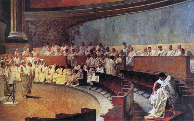 Marcus Tullius Cicero houdt een toespraak in de senaat